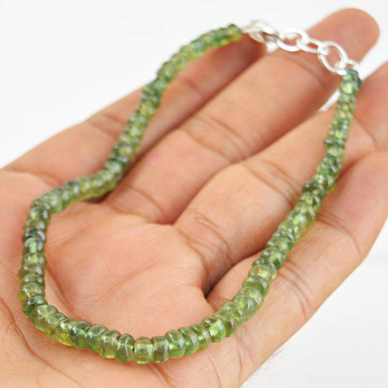 gemsmore:Natural Green Peridot Faceted Round Beads Bracelet