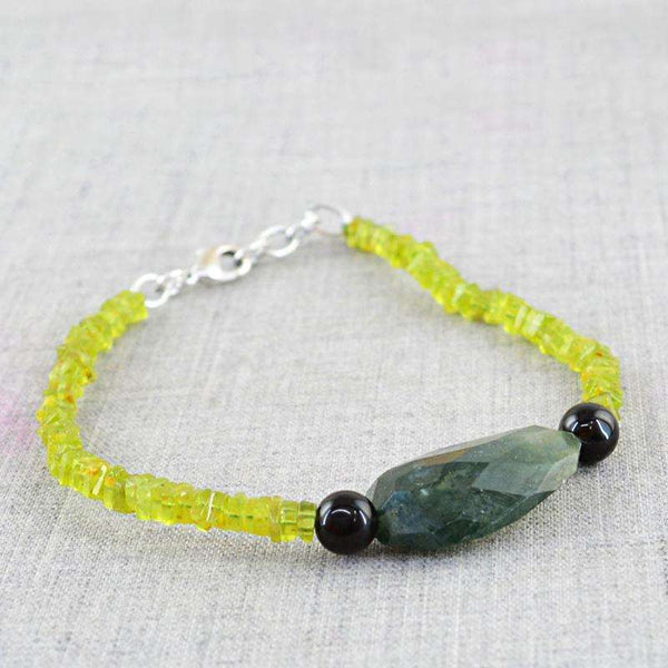 gemsmore:Natural Green Peridot & Green Moss Agate Beads Bracelet
