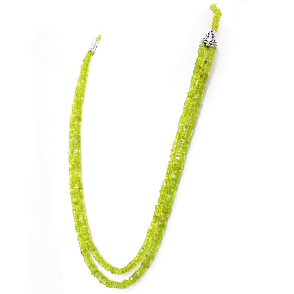 gemsmore:Natural Green Peridot Necklace 2 Strand Genuine Beads