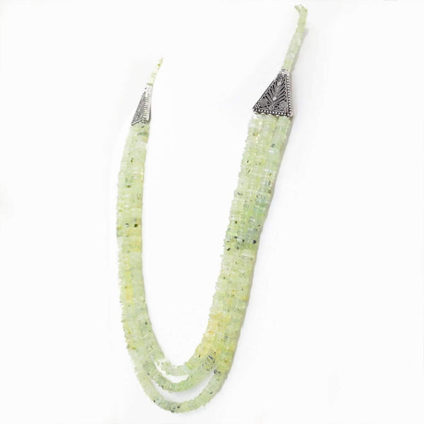 gemsmore:Natural Green Phrenite Beads Necklace - 3 Strand
