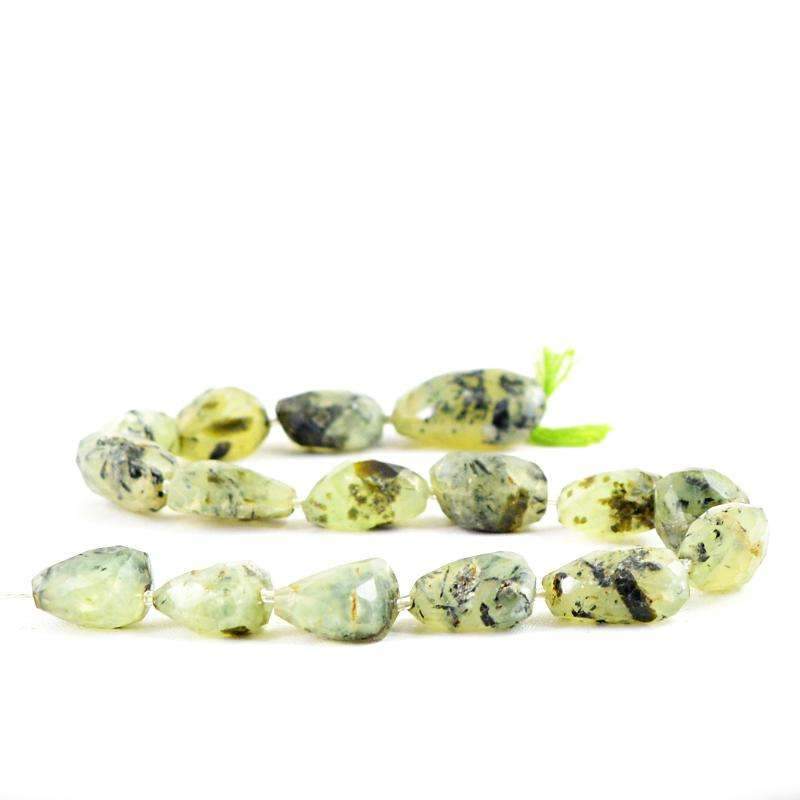 gemsmore:Natural Green Phrenite Beads Strand - Drilled