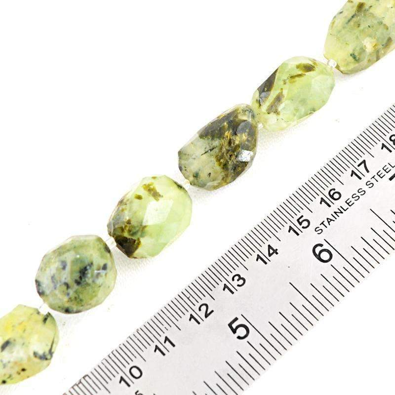 gemsmore:Natural Green Phrenite Beads Strand - Drilled