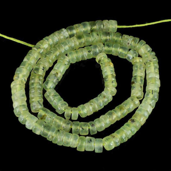 gemsmore:Natural Green Phrenite Beads Strand - Round Shape Drilled