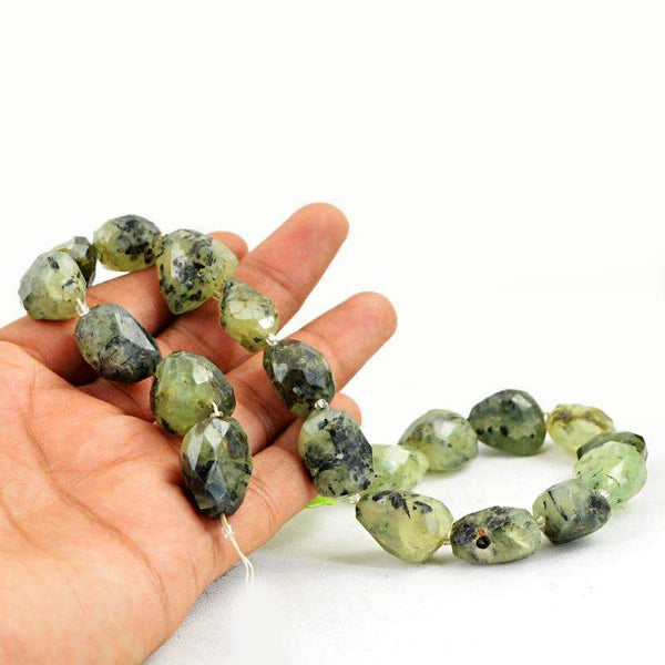 gemsmore:Natural Green Phrenite Beads Strand Faceted Drilled