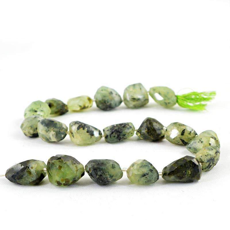 gemsmore:Natural Green Phrenite Beads Strand Faceted Drilled