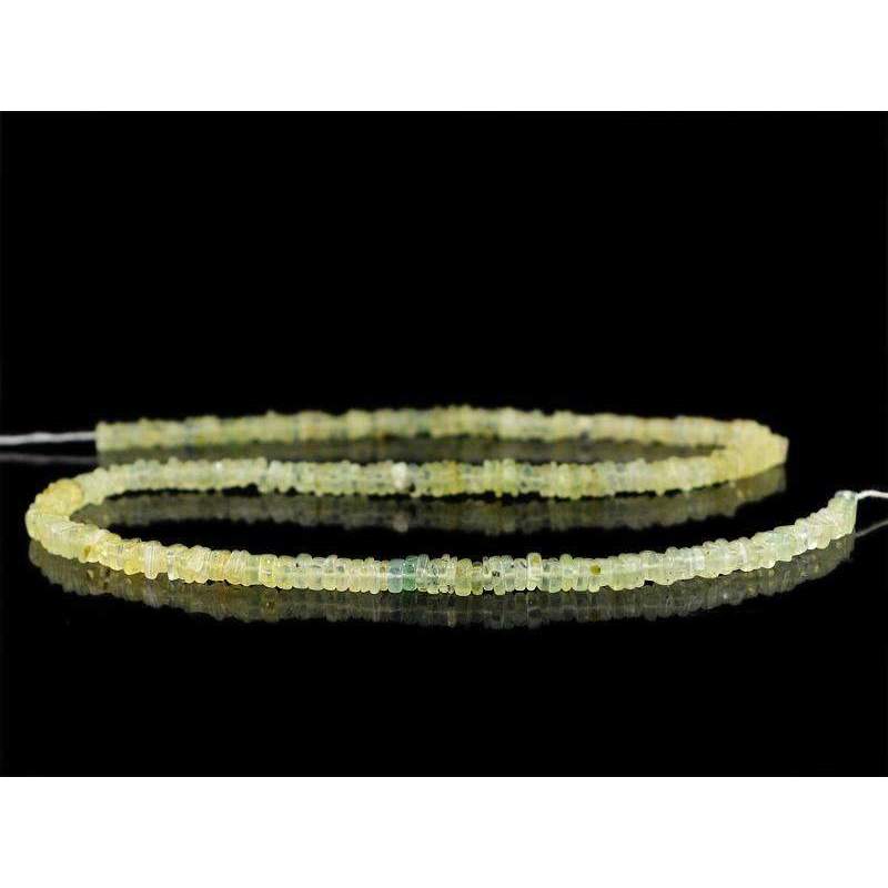 gemsmore:Natural Green Phrenite Beads Strand Untreated Drilled