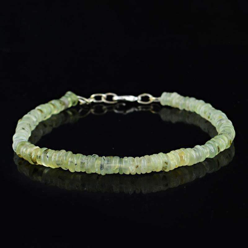 gemsmore:Natural Green Phrenite Bracelet - Round Shape Beads