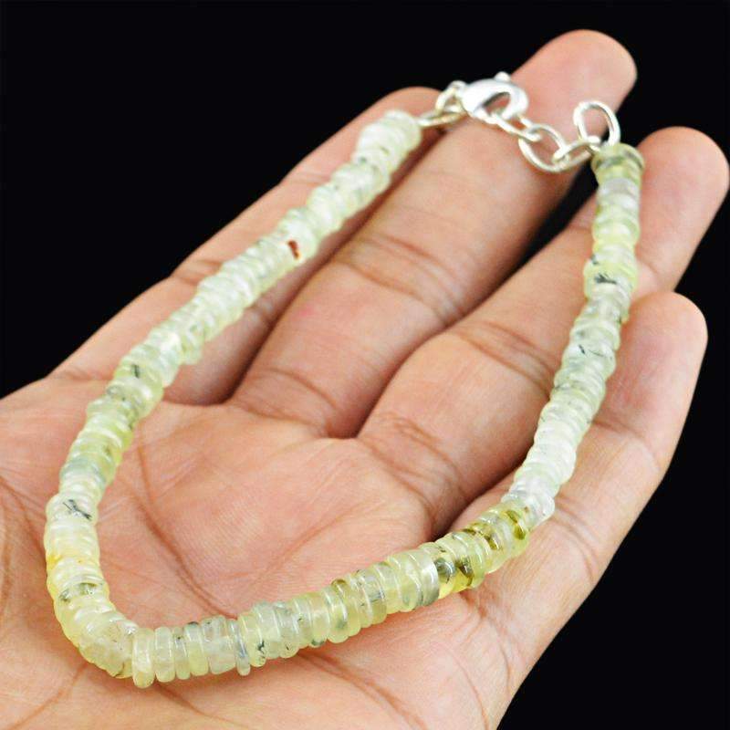gemsmore:Natural Green Phrenite Bracelet - Round Shape Beads