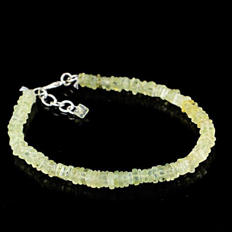 gemsmore:Natural Green Phrenite Bracelet Untreated Beads