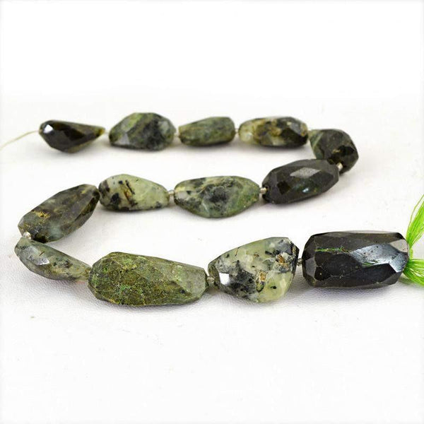 gemsmore:Natural Green Phrenite Faceted Beads Strand