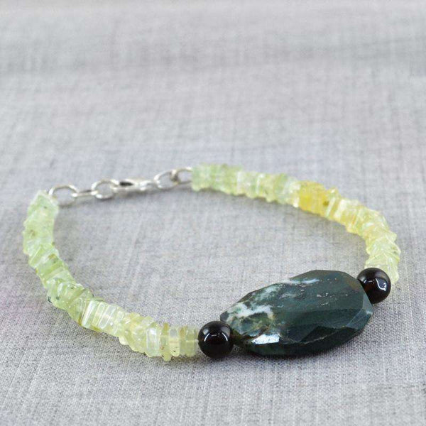 gemsmore:Natural Green Phrenite & Green Moss Agate Beads Bracelet