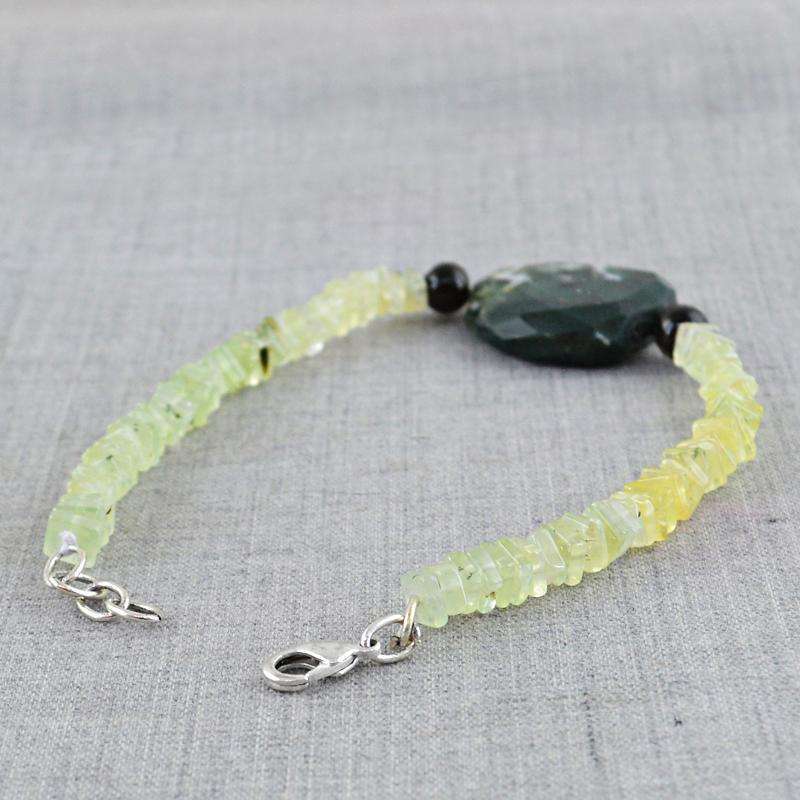 gemsmore:Natural Green Phrenite & Green Moss Agate Beads Bracelet