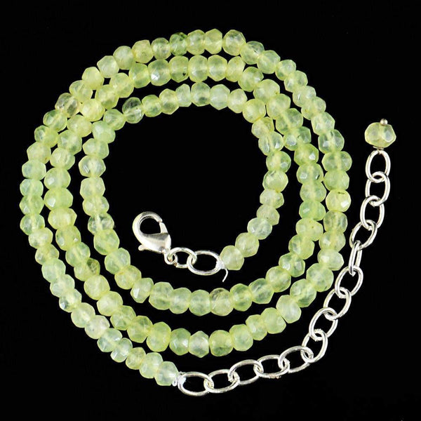 gemsmore:Natural Green Phrenite Necklace Faceted Round Shape Beads
