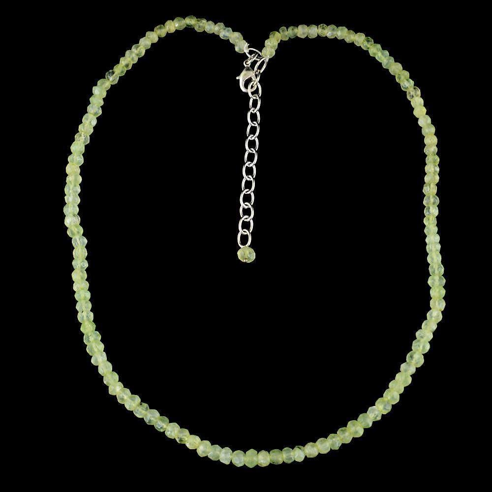 gemsmore:Natural Green Phrenite Necklace Faceted Round Shape Beads