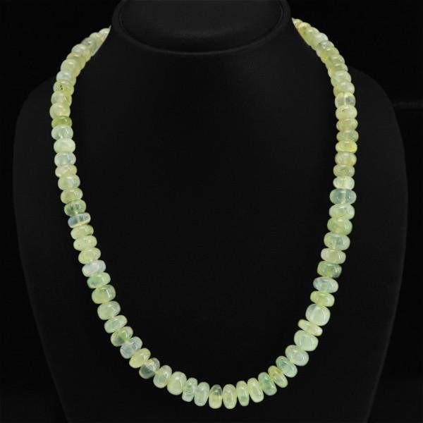 gemsmore:Natural Green Phrenite Necklace Unheated 20 Inches Long Round Shape Beads