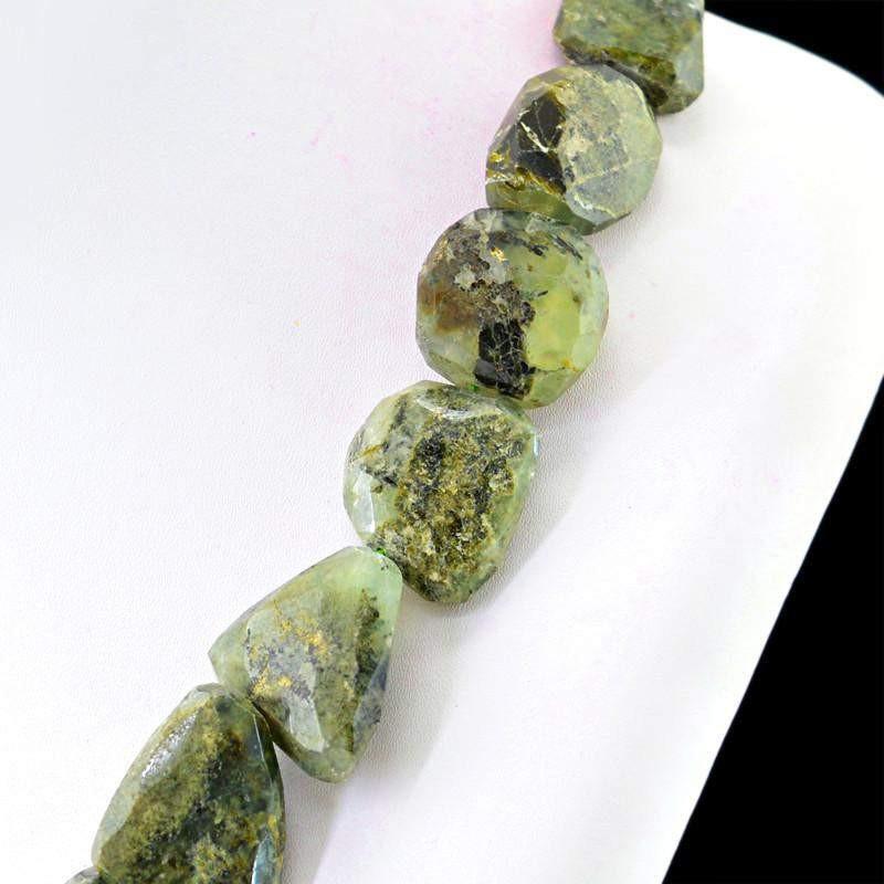 gemsmore:Natural Green Phrenite Necklace Untreated Faceted Beads