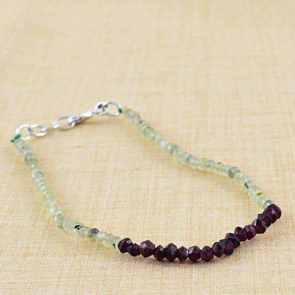 gemsmore:Natural Green Phrenite & Red Garnet Bracelet - Round Shape Faceted Beads