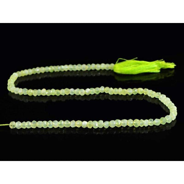 gemsmore:Natural Green Phrenite Round Faceted Beads Strand