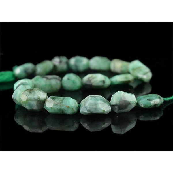 gemsmore:Natural Green Untreated Emerald Faceted Beads Strand