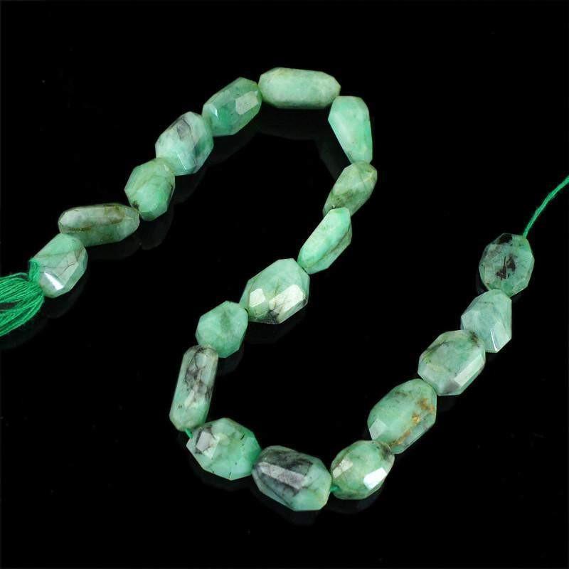gemsmore:Natural Green Untreated Emerald Faceted Beads Strand