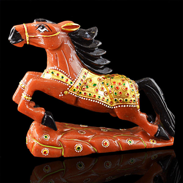 gemsmore:Natural Hand Carved Aventurine Enamel Painted Horse