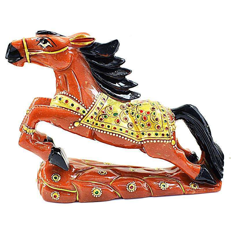 gemsmore:Natural Hand Carved Aventurine Enamel Painted Horse