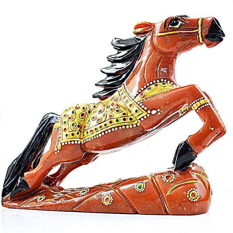 gemsmore:Natural Hand Carved Aventurine Enamel Painted Horse