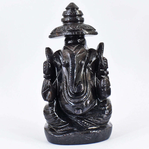 gemsmore:Natural  Hand  Carved Iolite Ganesha With Throne