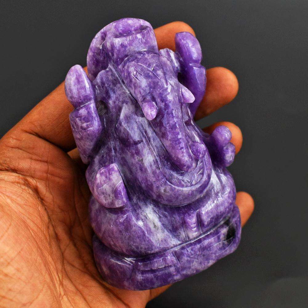 gemsmore:Natural Hand Carved Lepidolite Lord Ganesha Idol