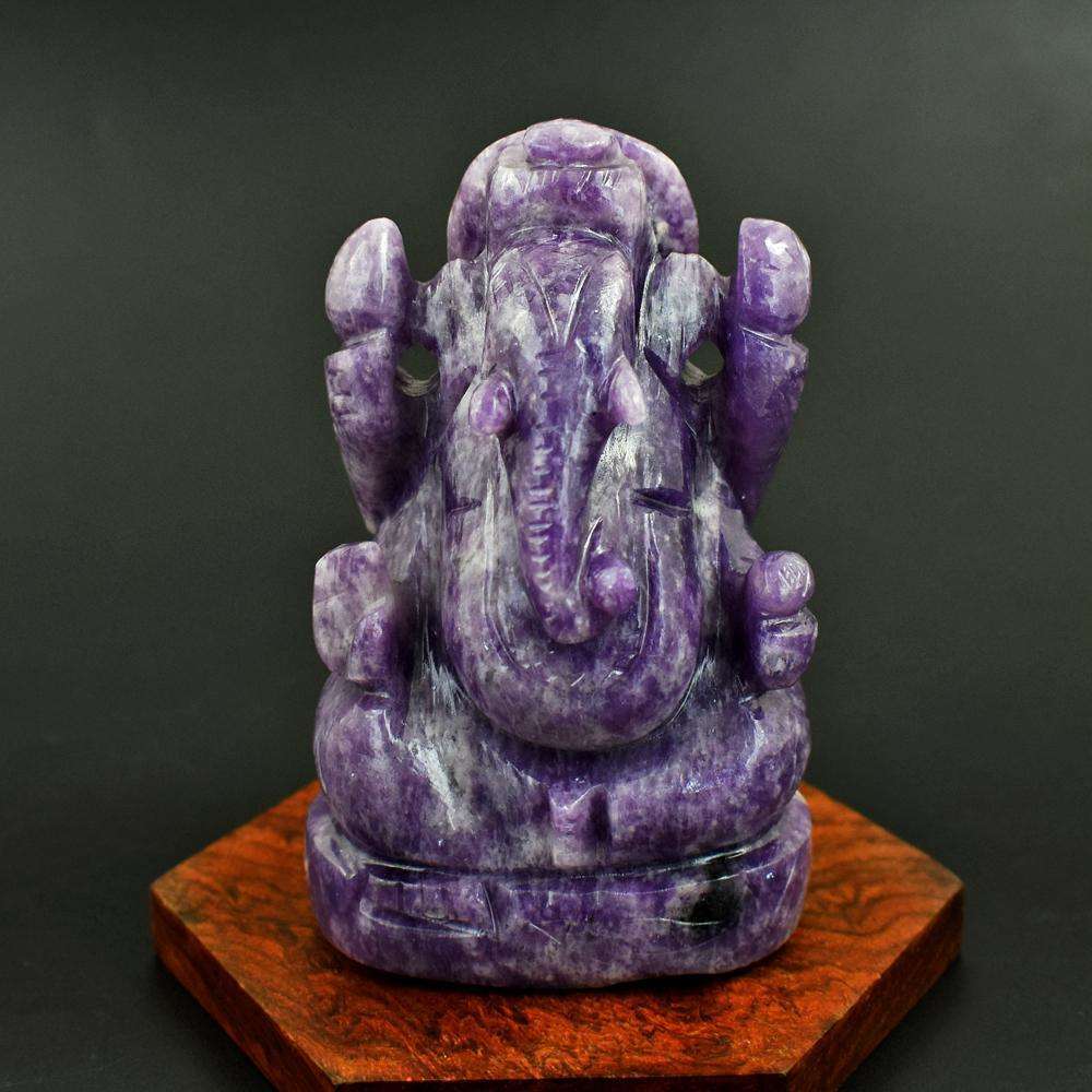 gemsmore:Natural Hand Carved Lepidolite Lord Ganesha Idol