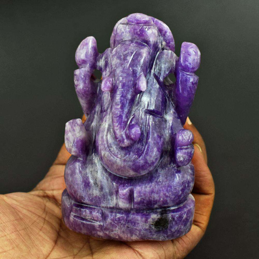 gemsmore:Natural Hand Carved Lepidolite Lord Ganesha Idol
