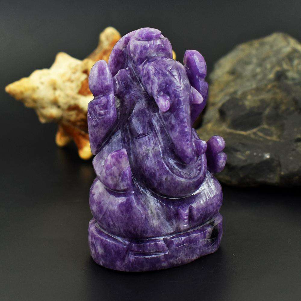 gemsmore:Natural Hand Carved Lepidolite Lord Ganesha Idol