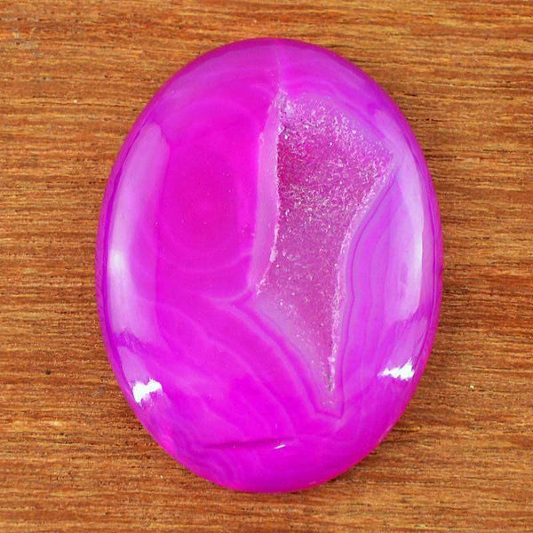 gemsmore:Natural Healing Palm Pink Druzy Onyx Oval Shape Gemstone