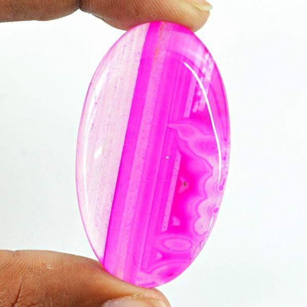 gemsmore:Natural Healing Palm Pink Striped Onyx Oval Shape Loose Gemstone