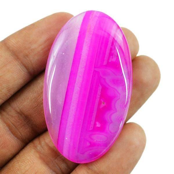 gemsmore:Natural Healing Palm Pink Striped Onyx Oval Shape Loose Gemstone