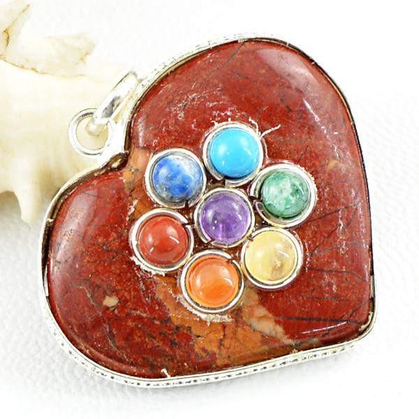 gemsmore:Natural Heart Shape Jasper Seven Chakra Healing Pendant