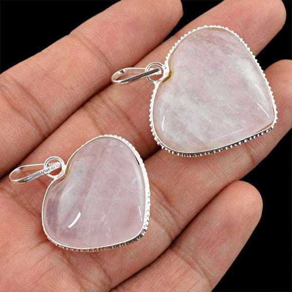 gemsmore:Natural Heart Shape Pink Rose Quartz Pendant Lot