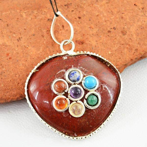 gemsmore:Natural Heart Shape Red Jasper Seven Chakra Healing Pendant