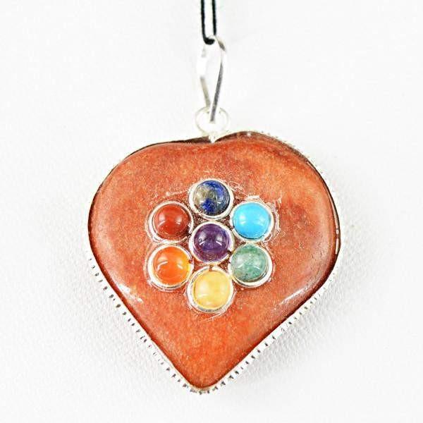 gemsmore:Natural Heart Shape Red Jasper Seven Chakra Healing Pendant