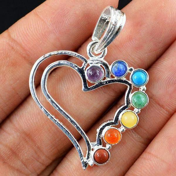 gemsmore:Natural Heart Shape Seven Chakra Reiki Healing Pendant