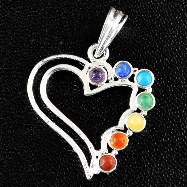 gemsmore:Natural Heart Shape Seven Chakra Reiki Healing Pendant