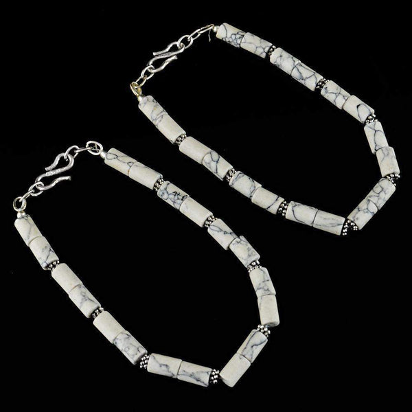 gemsmore:Natural Howlite Beads Anklet