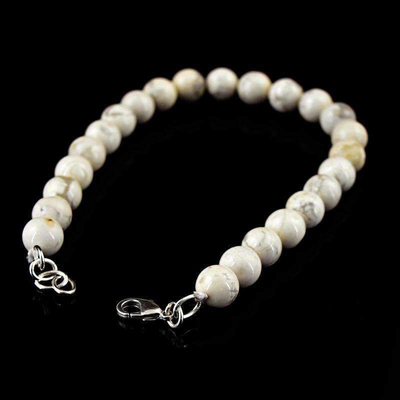 gemsmore:Natural Howlite Bracelet Round Shape Beads