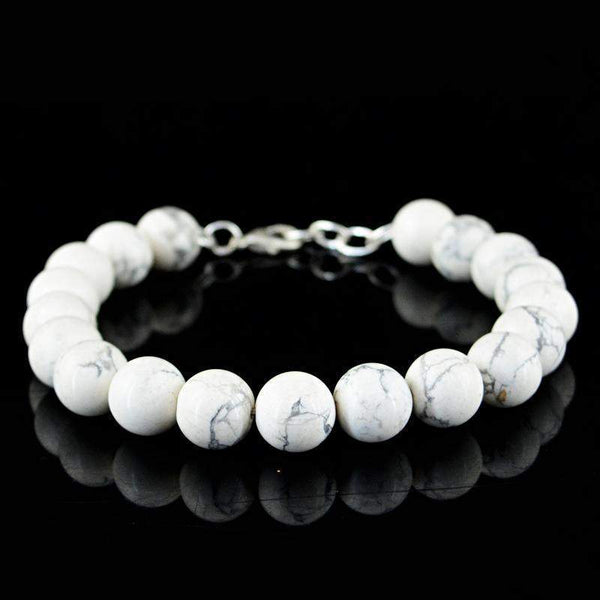 gemsmore:Natural Howlite Bracelet Round Shape Untreated Beads