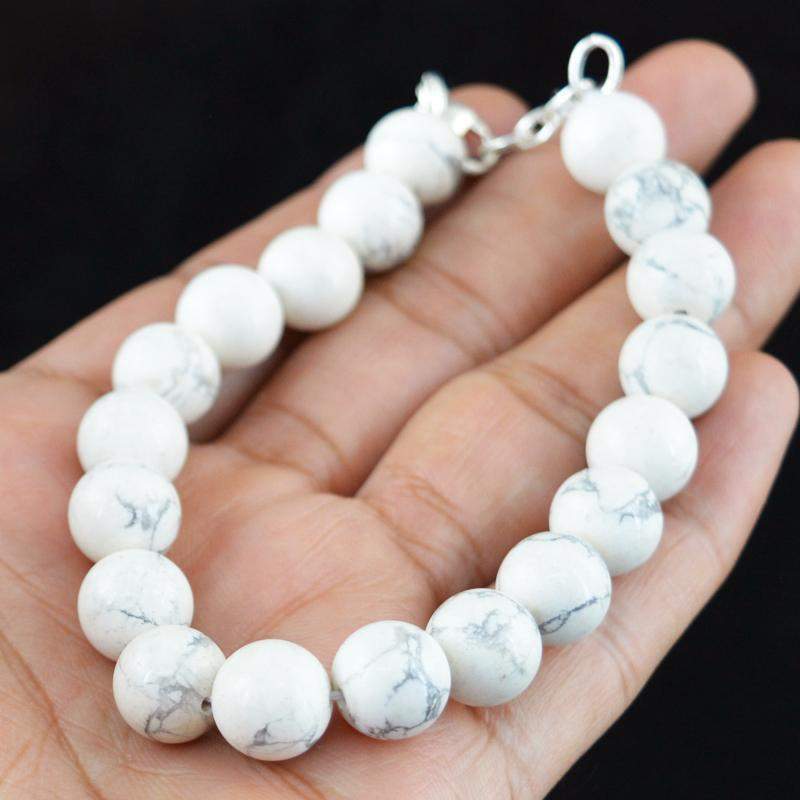 gemsmore:Natural Howlite Bracelet Round Shape Untreated Beads