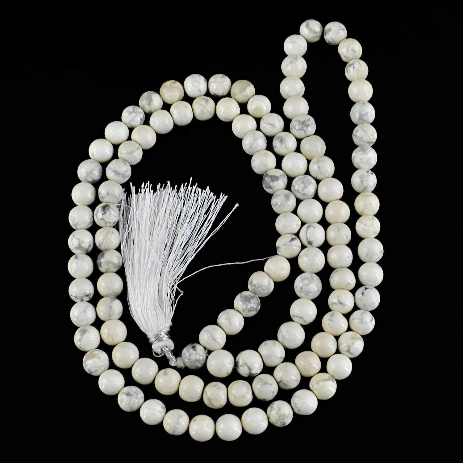 gemsmore:Natural Howlite Prayer Mala 108 Round Beads Necklace