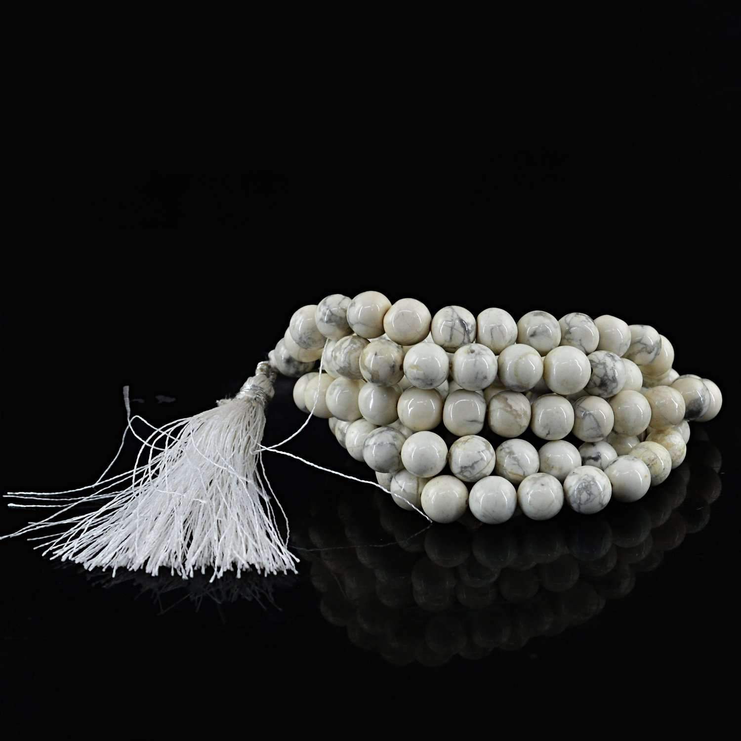 gemsmore:Natural Howlite Prayer Mala 108 Round Beads Necklace