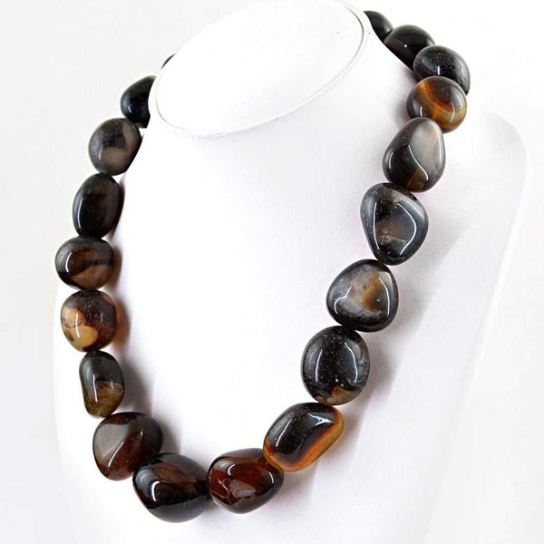 gemsmore:Natural Huge Brown Onyx Necklace Untreated Beads Necklace