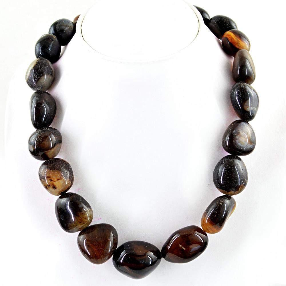 gemsmore:Natural Huge Brown Onyx Necklace Untreated Beads Necklace