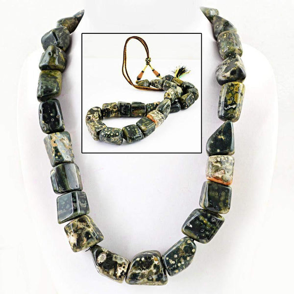 gemsmore:Natural Huge Ocean Jasper Necklace Untreated Single Strand Beads